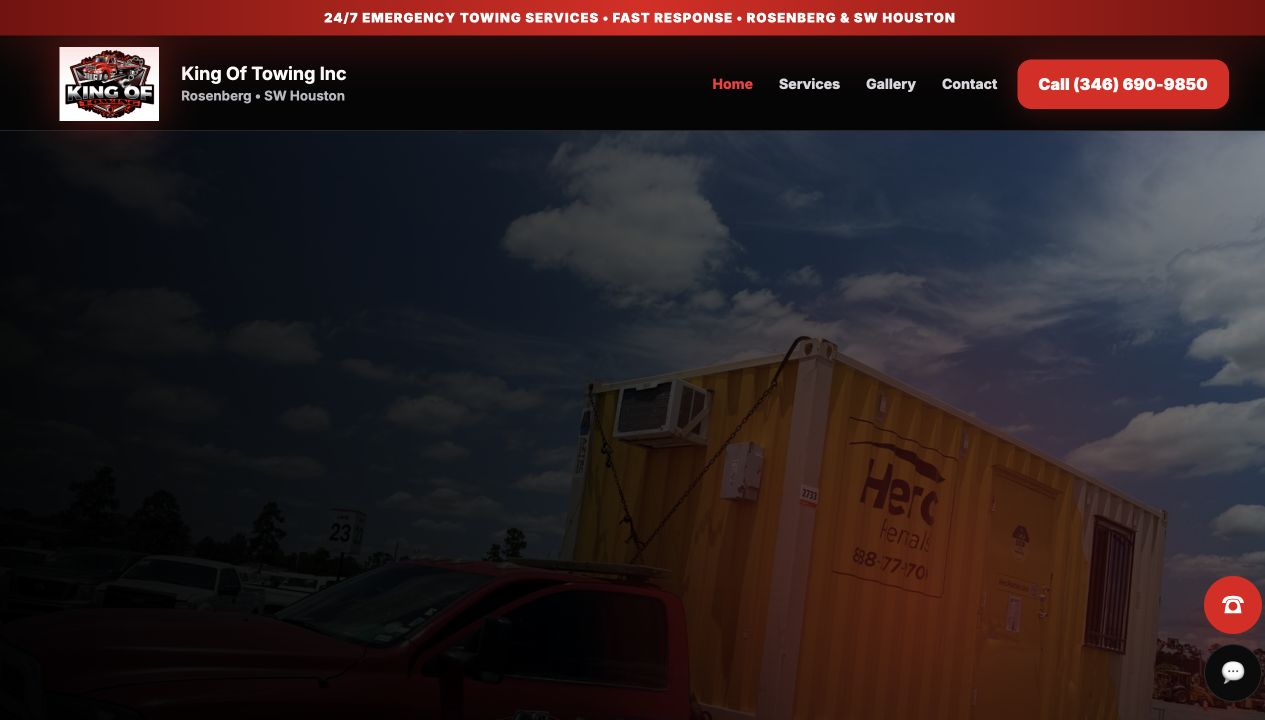 King Of Tow website homepage shown on desktop