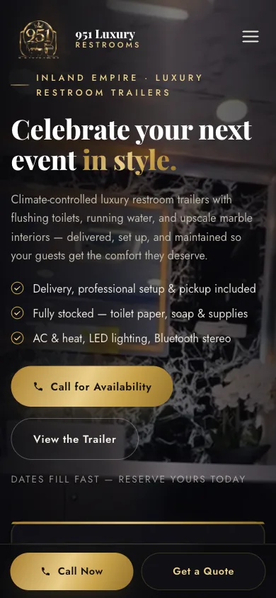 951 Luxury Restrooms website on mobile